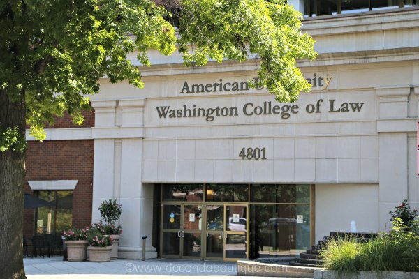 The entryway to the American University Washington College of Law