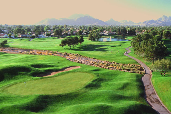 Aerial view of Stonecreek Golf Club in the Phoenix neighborhood of Paradise Valley Village.