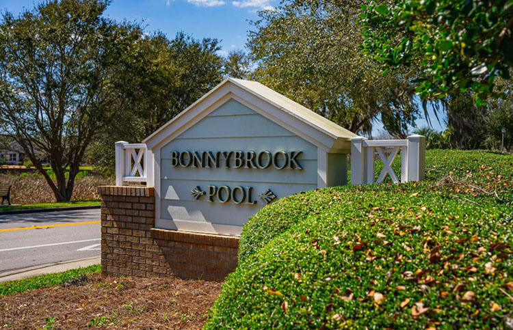 The Bonnybrook Pool sign at the front of the community