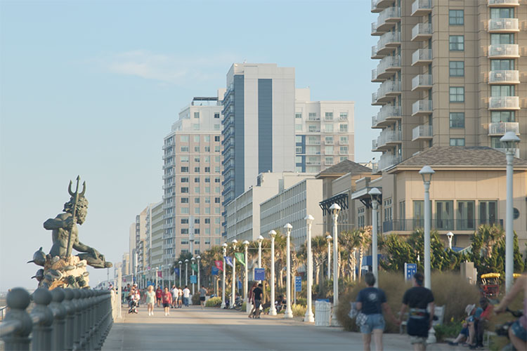 A bustling main strip of Virginia Beach