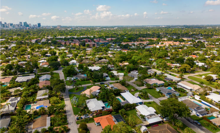 Aerial view of a residential part of Wilton Manors, Florida.