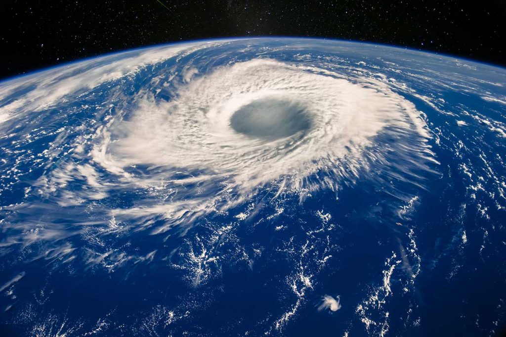 A view from outer space of a hurricane forming on earth