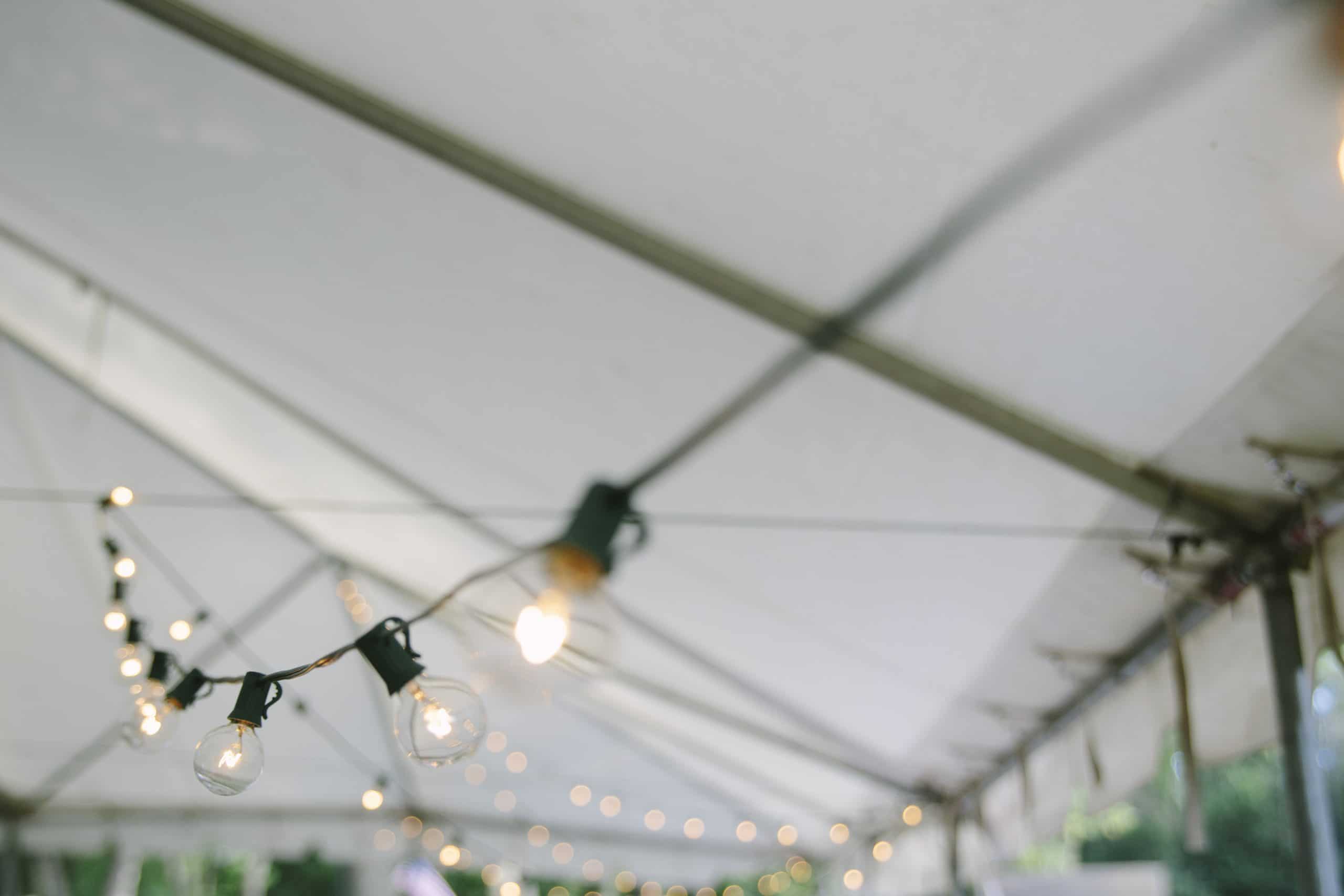 Lighting inside a tent for a pop-up event